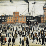 L. S. Lowry's Going to Work (1943), showing crowds of workers walking through an industrial landscape.